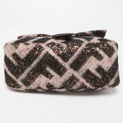 Pre Owned Fendi Black/Pink Zucca Sequins and Wool Mama Forever Flap Bag