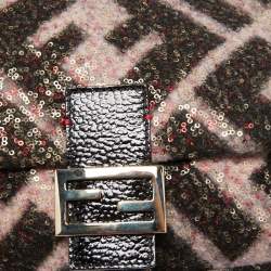 Pre Owned Fendi Black/Pink Zucca Sequins and Wool Mama Forever Flap Bag