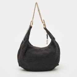 Pre Owned Fendi Black Zucca Canvas Chef Chain Link Hobo