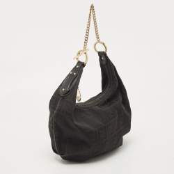 Pre Owned Fendi Black Zucca Canvas Chef Chain Link Hobo