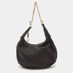 Pre Owned Fendi Black Zucca Canvas Chef Chain Link Hobo