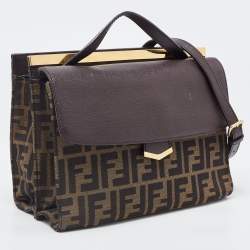 Pre Owned Fendi Brown Zucca Canvas And Leather Small Demi Jour Top Handle Bag