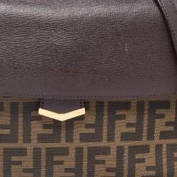 Pre Owned Fendi Brown Zucca Canvas And Leather Small Demi Jour Top Handle Bag