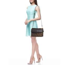 Pre Owned Fendi Brown Zucca Canvas And Leather Small Demi Jour Top Handle Bag
