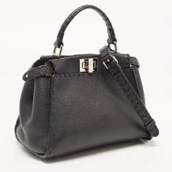 Pre Owned Fendi Black Selleria Leather Mini Peekaboo Top Handle Bag