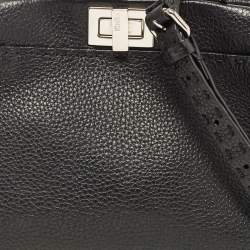 Pre Owned Fendi Black Selleria Leather Mini Peekaboo Top Handle Bag