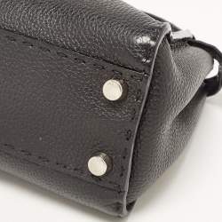 Pre Owned Fendi Black Selleria Leather Mini Peekaboo Top Handle Bag