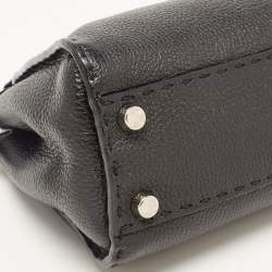 Pre Owned Fendi Black Selleria Leather Mini Peekaboo Top Handle Bag