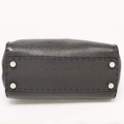 Pre Owned Fendi Black Selleria Leather Mini Peekaboo Top Handle Bag