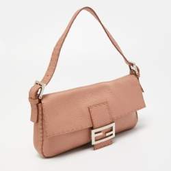 Fendi Old Rose Selleria Leather FF Flap Baguette Bag