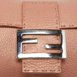 Fendi Old Rose Selleria Leather FF Flap Baguette Bag