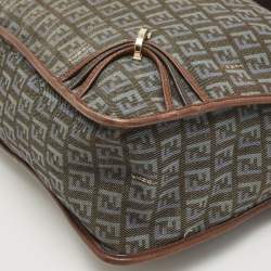 Fendi Blue/Brown Zucchino Canvas and Leather F Charm Messenger Bag