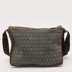 Fendi Blue/Brown Zucchino Canvas and Leather F Charm Messenger Bag