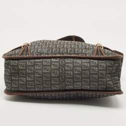 Fendi Blue/Brown Zucchino Canvas and Leather F Charm Messenger Bag
