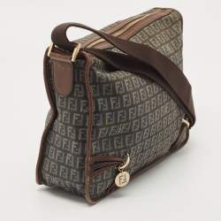 Fendi Blue/Brown Zucchino Canvas and Leather F Charm Messenger Bag