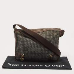 Fendi Blue/Brown Zucchino Canvas and Leather F Charm Messenger Bag