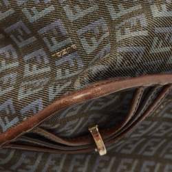 Fendi Blue/Brown Zucchino Canvas and Leather F Charm Messenger Bag