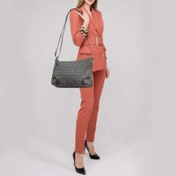 Fendi Blue/Brown Zucchino Canvas and Leather F Charm Messenger Bag