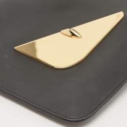 Pre Owned Fendi Black Leather Monster Flat Clutch