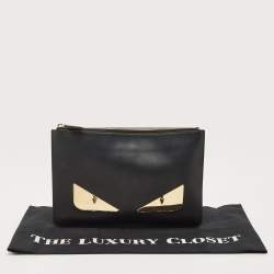Pre Owned Fendi Black Leather Monster Flat Clutch