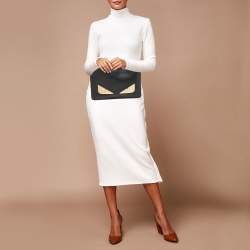 Pre Owned Fendi Black Leather Monster Flat Clutch