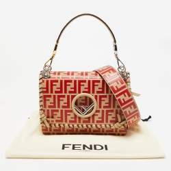 Pre Owned Fendi Red/Beige Leather Kan I F Logo Shoulder Bag