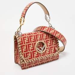Pre Owned Fendi Red/Beige Leather Kan I F Logo Shoulder Bag