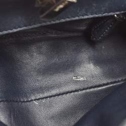 Pre Owned Fendi Navy Blue Leather Mini Peekaboo Top Handle Bag