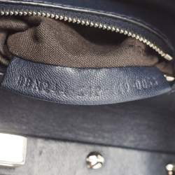 Pre Owned Fendi Navy Blue Leather Mini Peekaboo Top Handle Bag