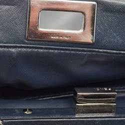 Pre Owned Fendi Navy Blue Leather Mini Peekaboo Top Handle Bag