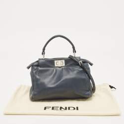 Pre Owned Fendi Navy Blue Leather Mini Peekaboo Top Handle Bag
