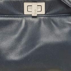 Pre Owned Fendi Navy Blue Leather Mini Peekaboo Top Handle Bag