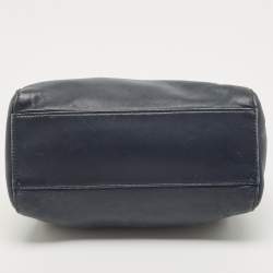 Pre Owned Fendi Navy Blue Leather Mini Peekaboo Top Handle Bag