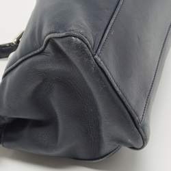 Pre Owned Fendi Navy Blue Leather Mini Peekaboo Top Handle Bag