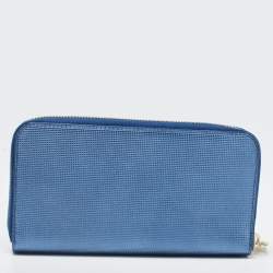 Pre Owned Fendi Metallic Blue Textured Leather Zip Around Continental Wallet