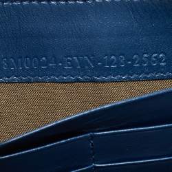 Pre Owned Fendi Metallic Blue Textured Leather Zip Around Continental Wallet