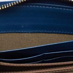 Pre Owned Fendi Metallic Blue Textured Leather Zip Around Continental Wallet