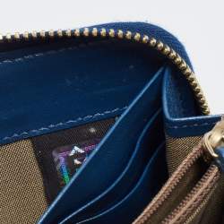 Pre Owned Fendi Metallic Blue Textured Leather Zip Around Continental Wallet