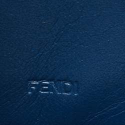 Pre Owned Fendi Metallic Blue Textured Leather Zip Around Continental Wallet