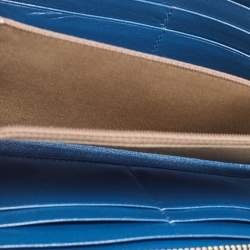Pre Owned Fendi Metallic Blue Textured Leather Zip Around Continental Wallet