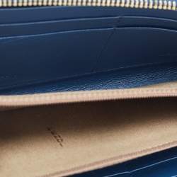 Pre Owned Fendi Metallic Blue Textured Leather Zip Around Continental Wallet