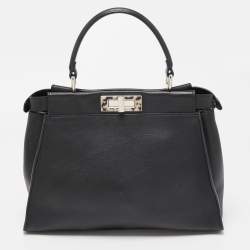 Pre Owned Fendi Black Tortoiseshell Effect Leather Medium Peekaboo Iseeu Top Handle Bag
