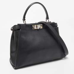 Pre Owned Fendi Black Tortoiseshell Effect Leather Medium Peekaboo Iseeu Top Handle Bag