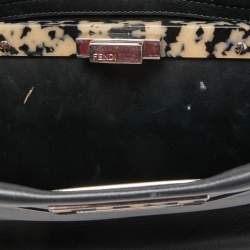 Pre Owned Fendi Black Tortoiseshell Effect Leather Medium Peekaboo Iseeu Top Handle Bag