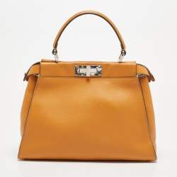 مملوكة مسبقًا حقيبة فندي بيكابوو جلد أي سي يو جلد وزجاج بليكسي بني فاتح مطبوع بيد علوية 