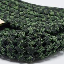 Pre Owned Fendi Green Jacquard Woven Fabric Medium Baguette Bag