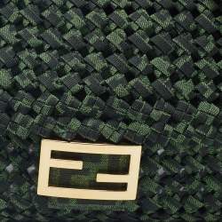 Pre Owned Fendi Green Jacquard Woven Fabric Medium Baguette Bag