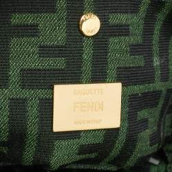 Pre Owned Fendi Green Jacquard Woven Fabric Medium Baguette Bag