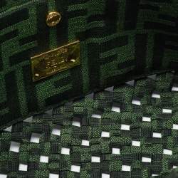Pre Owned Fendi Green Jacquard Woven Fabric Medium Baguette Bag