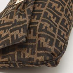 Pre Owned Fendi Tobacco Zucca Canvas and Patent Leather Mia Flap Shoulder Bag